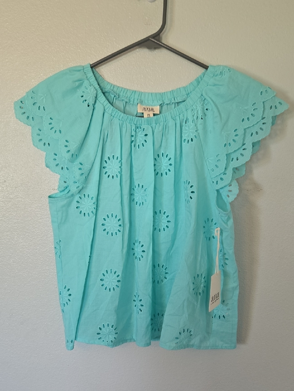 Ana | NWT Aqua Eyelet Cap Sleeve Top Size Small Petite